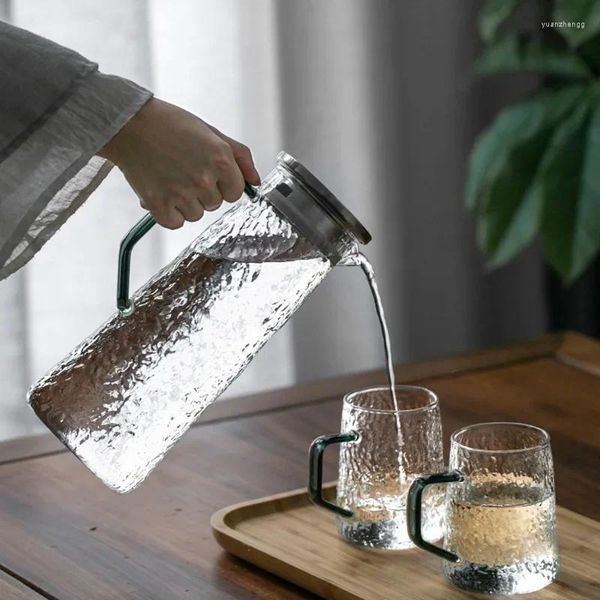 Garrafas de água para bebidas, jarro dispensador de bebidas frias, recipiente de limonada, copo de suco, chaleira de vidro resistente ao calor com tampa, bule