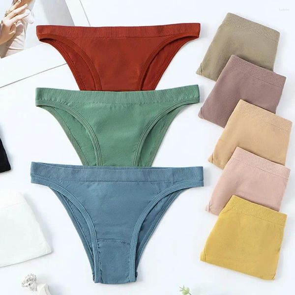 Calcinha feminina feminino tanga tanga baixa cintura sem costura cor de cor de algodão respirável Lady Sexy Rouphe Lingerie G-Strings Underpants