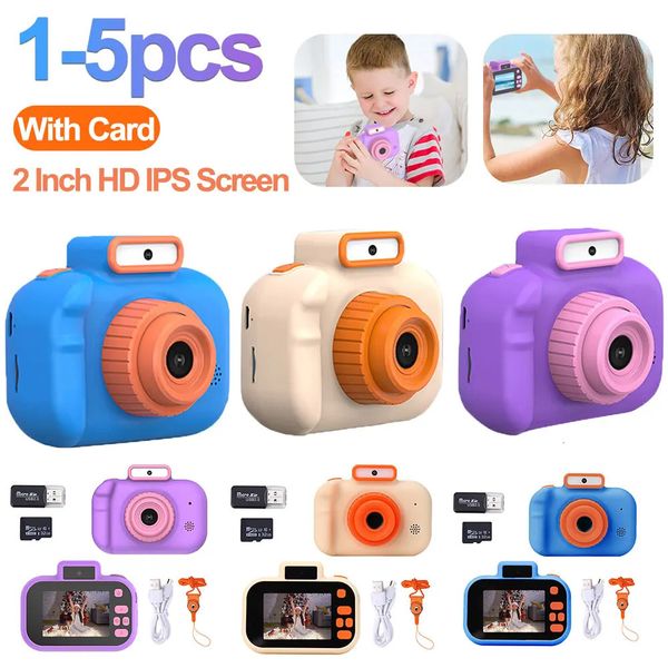 1-5 pezzi di cartone animato per bambini fotocamera giocattolo schermo HD IPS fotocamera per bambini regalo fotocamera digitale per bambini ricarica USB giocattoli per regalo di compleanno di Natale 240123