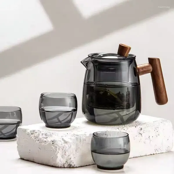 Set di articoli da tè Teiera con infusore giapponese per teiere da tè Set di vetro con manico in legno creativo Bollitore Gaiwan Pu Erh resistente al calore