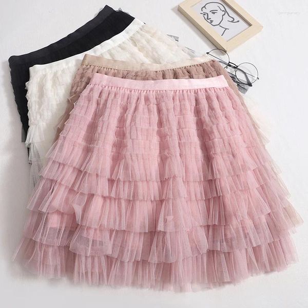 Юбки HELIAR, сетчатая лоскутная милая женская юбка 2024 года, лето с высокой талией, однотонные оборки, плиссированная сексуальная мини-юбка, повседневная пляжная