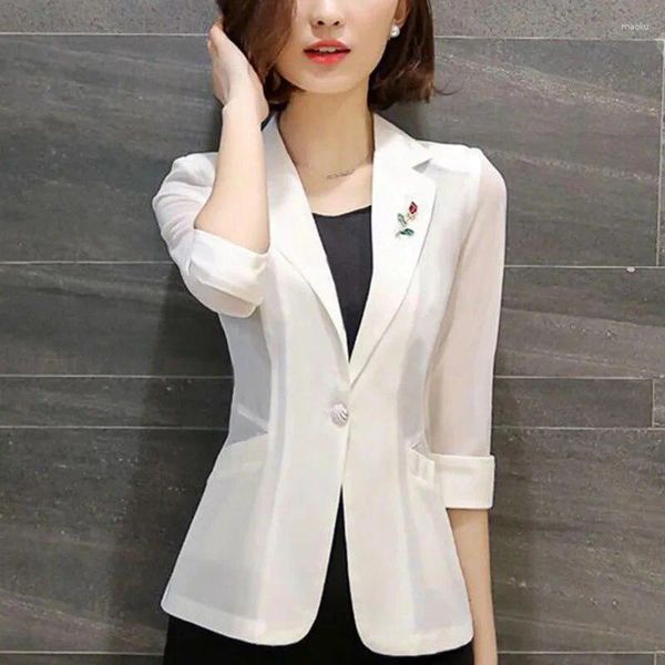 Kadın Suit S-5XL Kadınlar Blazer Ceket İnce İnce Üç Çeyrek Kol İnce İlkbahar Yaz Sonbahar Ofis İşi ​​Artı Beden Siyah Beyaz