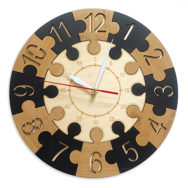 Настенные часы-головоломки из дерева, обучающие для детей, лазерная резка, декоративные, бесшумные, не тикающие, для спальни, деревенские деревянные часы