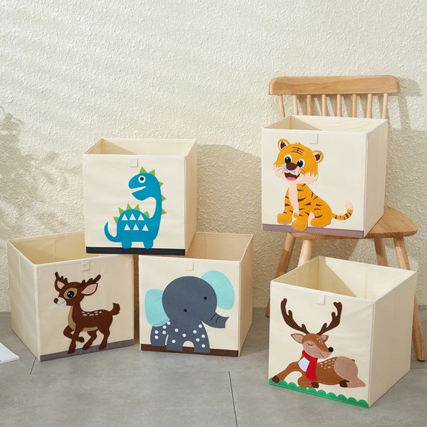 13-дюймовый складной ящик для хранения кубиков с вышивкой в виде животных, ткань Оксфорд, детские игрушки, органайзеры, ящики, сундук-органайзер для детей, детская 240202