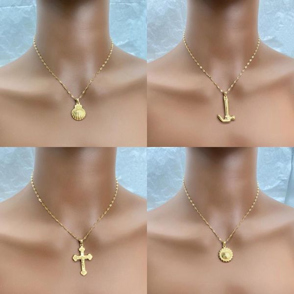 Anhänger Halsketten Vergoldete Edelstahl-Halskette für Frauen mit Kreuz-Herz-Lift-Baum-einfachem Stil
