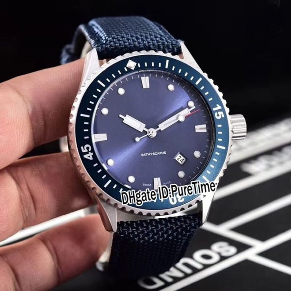 Nuovo Fifty Fathoms 50 Fathoms 5000-0240-O52A Cassa in acciaio Lunetta blu Quadrante blu ST1612 Orologio automatico da uomo Data Orologi Cinturino in nylon B318H