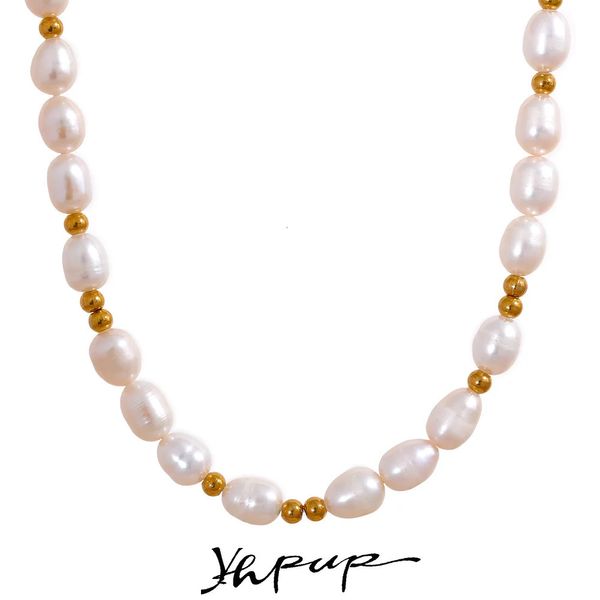 Yhpup из нержавеющей стали с натуральным жемчугом, модное водонепроницаемое ожерелье ручной работы для женщин, богемные роскошные бусины, стильные золотые украшения 240125