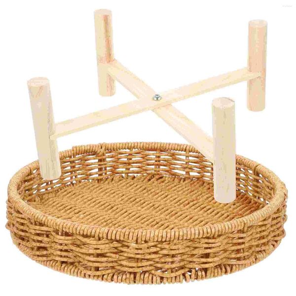 Set di stoviglie Simil rattan Portafrutta Vassoio rotondo Cestino portaoggetti in vimini Tavolino Manuale