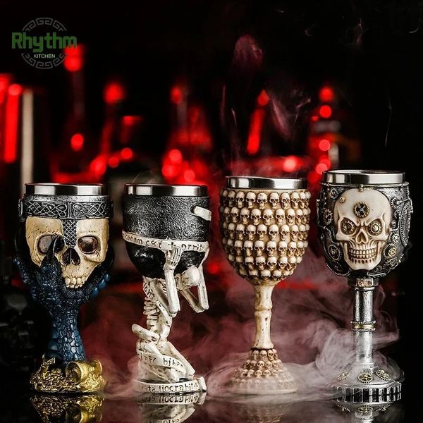 50 Tipo Creative Skull Series Copo Resina Creer Caneca 3D Cabil de coquetel 304 Aço inoxidável Viking Glass Tumbler Bar decoração 240122