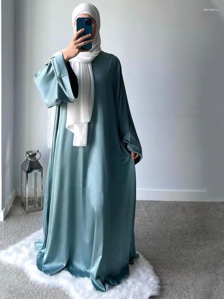 Этническая одежда Ид Марокко Платье Мусульманские Женщины Абая Атласные Свободные Абая Дубай Турция Вечерние платья Кафтан Халат Longue Vestidos