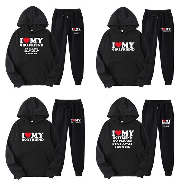 Çift Setleri Seviyorum Erkek Arkadaşımı Baskı Erkekleri Hoodies Sweatpants 2pcs Takımlara Kadın Takip Sweatshirts ve Joggers Lover Sets 240202