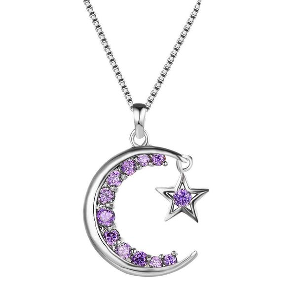 Colares pingentes céu verde jóias simples branco diamante lua + estrela personalizado estilo de moda colar para mulheres