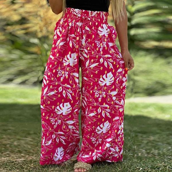 Женские брюки, универсальные летние женские свободные пляжные брюки, весенние повседневные широкие брюки с цветочным принтом, женские мешковатые брюки с высокой талией, 2024 г.