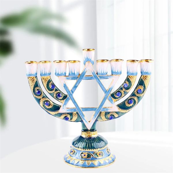 Portacandele in metallo Hanukkah Menorah Candelabri Candelieri smaltati dipinti a mano Decorazioni per la casa Festival Candelieri Regali 240125