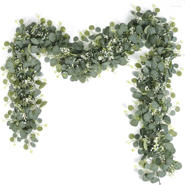 Flores decorativas 2 peças 180cm guirlanda de eucalipto artificial folhas verdes falsas videiras para cenário de casamento arco decoração de festa em casa