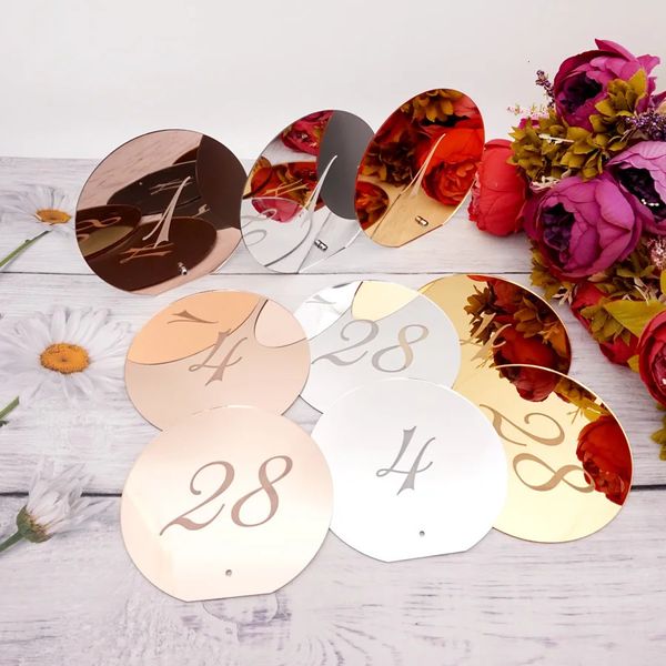 Set di numeri da tavolo con specchio acrilico a forma rotonda di larghezza 15 cm con chiodo per forniture per decorazioni per feste di compleanno di nozze 240124
