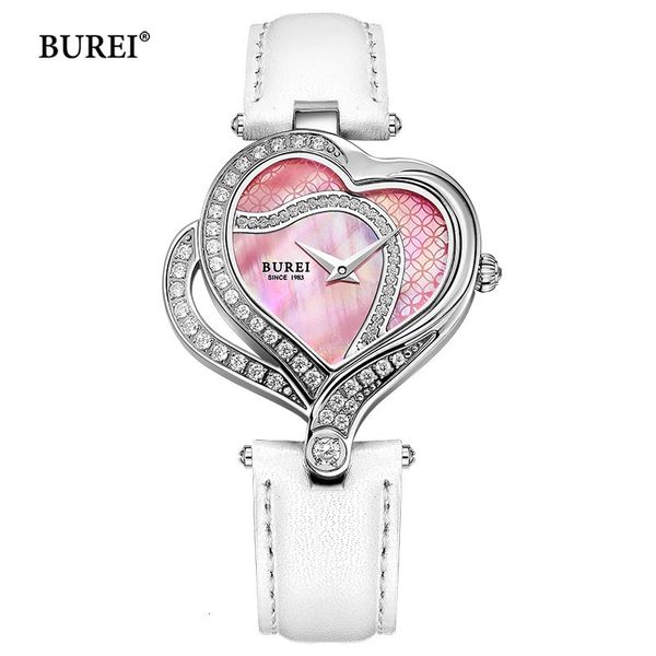 BUREI Marke Damen Mode Herz Uhr Frauen Wasserdichte Luxus Casual Leder Armband Quarz Armbanduhren Relogio feminino 240127