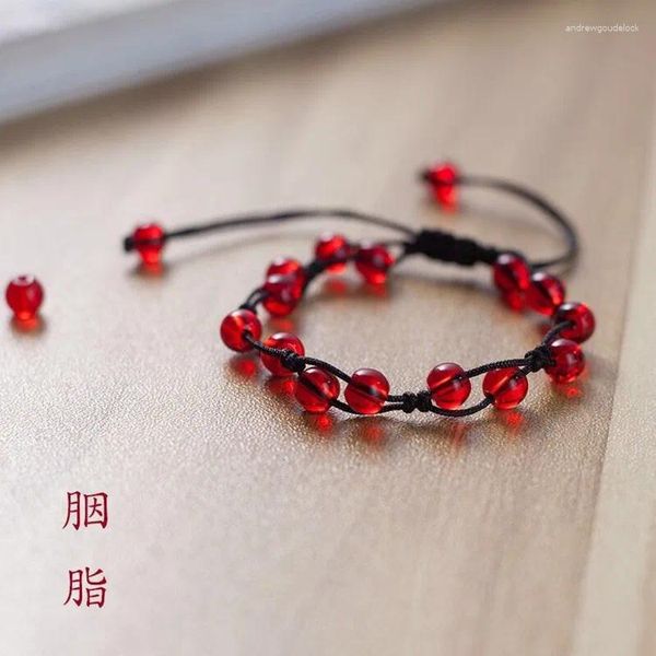 Charme pulseiras estilo chinês transferência pulseira vermelho ágata verde vidro fresco natural amizade jóias mão-tecido casamento nupcial simples