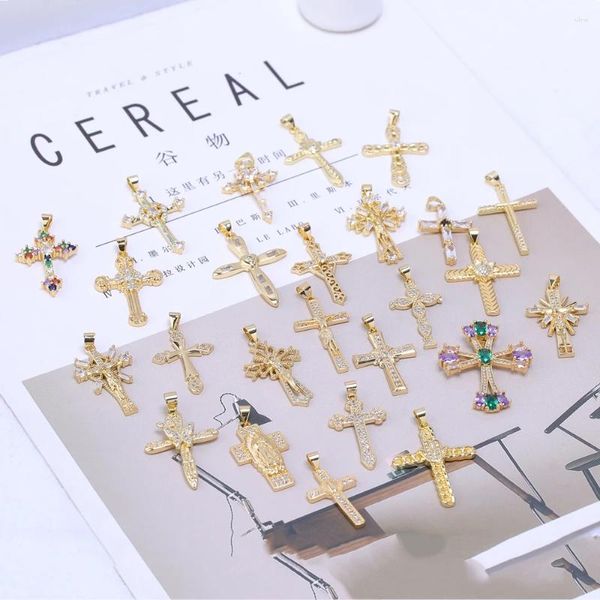 Charms jeya 18k gerçek altın kaplama cz bakır hristiyan haç diy kadınlar erkekler dini tespih tılsım kolye jewerly yapım