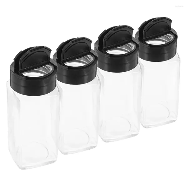 Conjuntos de louça 4 pcs rodízio vidro tempero recipientes sal titular e pimenta shaker dispensador jar frascos de plástico