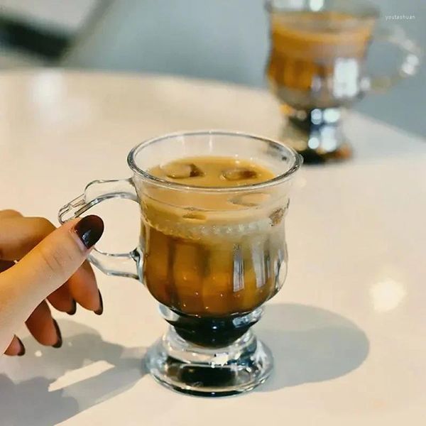 Copos de vinho ins vintage em relevo glasse boa aparência feminino coração copos de água caneca de café latte de pernas altas com alça chá da tarde s