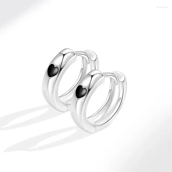 Brincos de argola kofsac coração preto para mulheres personalidade simples 925 prata esterlina brinco jóias na moda fivela de orelha