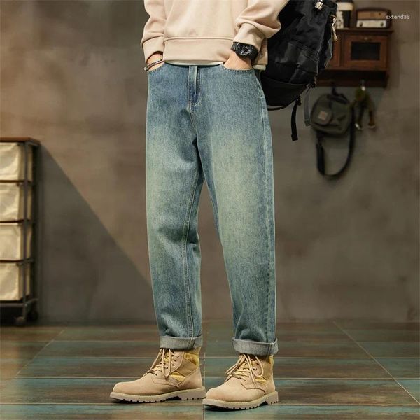 Jeans da uomo 2024 primavera e autunno di alta qualità per pantaloni Haren elastici dritti larghi casual giapponesi