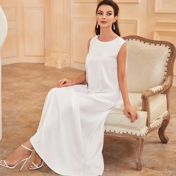 Abbigliamento etnico Ramadan Satin Abaya sotto il vestito fodera musulmano bianco senza maniche interno slip abiti per le donne abiti islamici Dubai Turchia