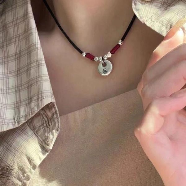 Anhänger Halsketten Chinesische Vintage Glück Frieden Schnalle Handgemachte Natürliche Perlen Seil Kette Für Frauen Party Schmuck