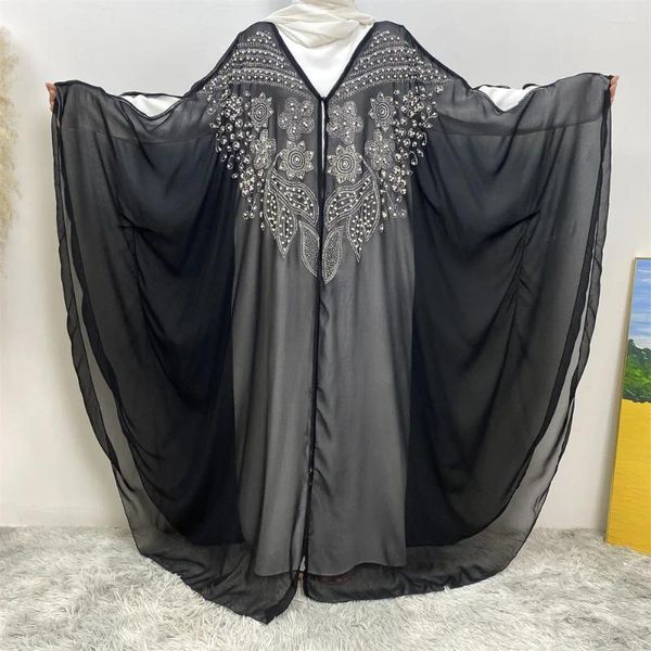 Roupas étnicas Abayas para Mulheres Dubai 2024 Moda Muçulmana Chiffon Beading Aberto Abaya Africano Preto Robe Femme Musulmane Islâmico