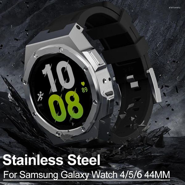 Uhrenarmbänder Hülle Silikonarmband für Samsung Galaxy 6 5 4 44MM Metalllünette Sportgummiband Watch6 44 MM DIY Mod Kit