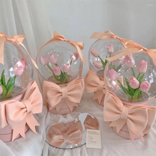 Confezione regalo Bobo Ball in acrilico con fiori artificiali Tulipani Bouquet Box per San Valentino Fidanzata Compleanno Fiore Kit fai da te