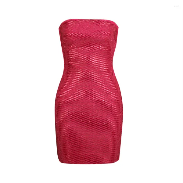 Vestidos casuais junho lábios 2024 mulheres verão top qualidade vermelho strapless diamantes bandagem mini vestido festa noite atacado