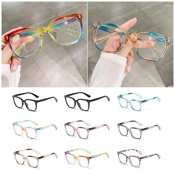 Sonnenbrille Farbverlauf Anti Blaues Licht Flache Spiegelbrille Vintage Großer Rahmen Myopie Regenbogen Quadratische Frauen Trend Brillen