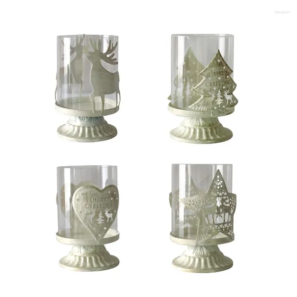 Подсвечники винтажные чайные свечи с оленями из металла и стекла для домашнего декора