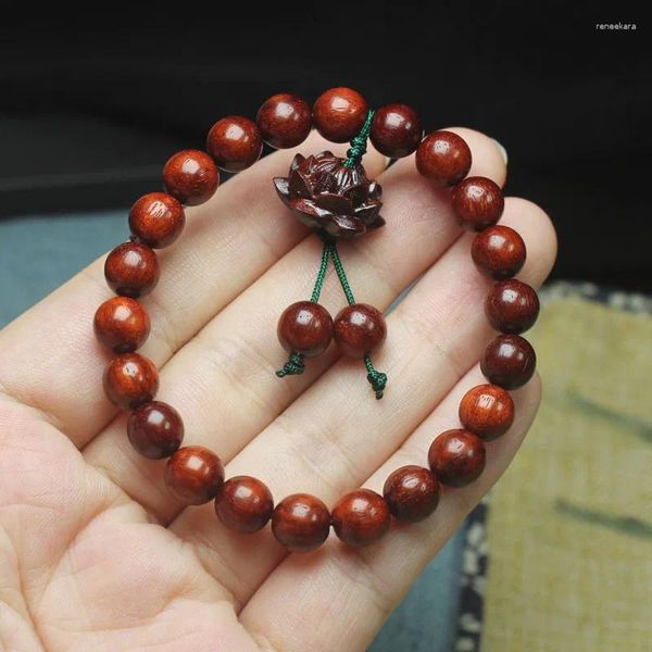 Filo di legno di sandalo rosso da 8 mm, braccialetto di loto, perline di preghiera Pterocarpus Santalinus