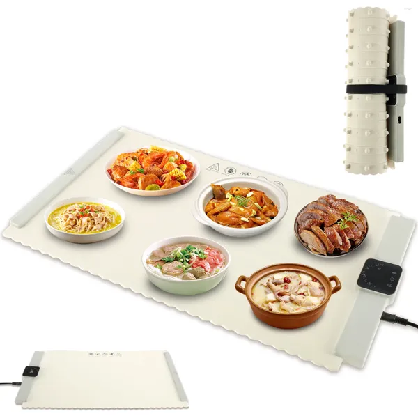 Tappetini da tavolo Vassoio riscaldante elettrico Piatto per alimenti pieghevole con 5 scaldavivande portatili in silicone a temperatura regolabile