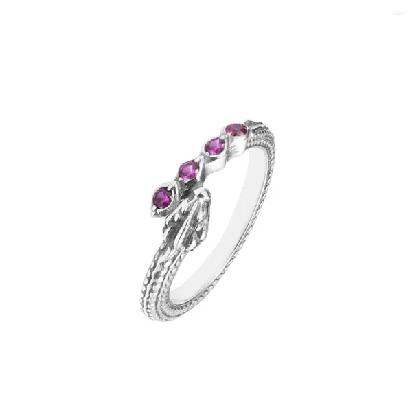 Кольца кластера Дракон Сверкающее кольцо Красный Кристалл Женщины Ювелирные изделия из стерлингового серебра 925 пробы Камень для