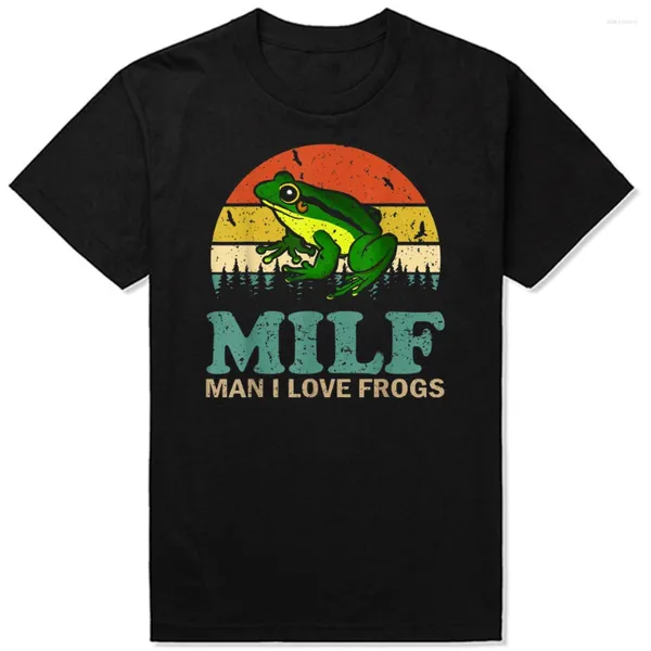 Erkekler tişörtler milf adamım kurbağaları seviyorum komik deyiş kurbağa severler vintage unisex t-shirt erkekler tshirt kısa kollu pamuk tişört