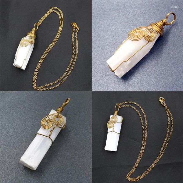 Collane con ciondolo YJXP Filo di avvolgimento Bacchetta di selenite grezza naturale Collana a catena a maglia Collana di gesso irregolare con ciondoli Gioielli 1 Pz