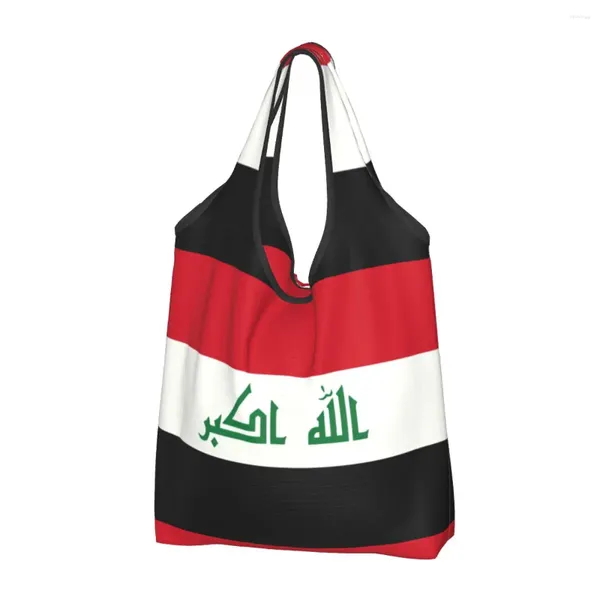 Einkaufstaschen mit individueller Irak-Flagge, tragbar, große Kapazität, Lebensmittelgeschäft, irakischer patriotischer Shopper