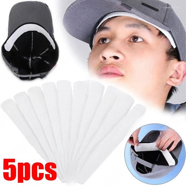 Tampas de bola 5 pcs tampão descartável forro umidade wicking sweatband viseira chapéu tamanho redutor adesivo suor absorvente tiras fita anti sujeira