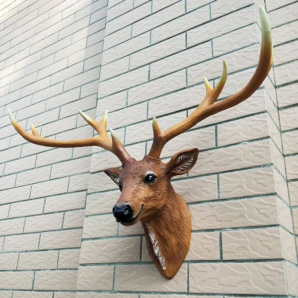 Resina arte 3d cabeça de cervo para decoração de parede cabeça animal escultura moderna para parede arte decorativa parede pendurado decoração casa decorações 240202