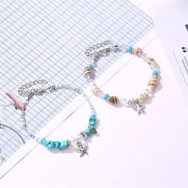 Charm Armbänder Vintage Seestern Anhänger Fußkettchen Für Frauen 2024 Strand Stein Perlen Fußkettchen Böhmischen Knöchel Armband Auf Bein Sommer Fuß schmuck