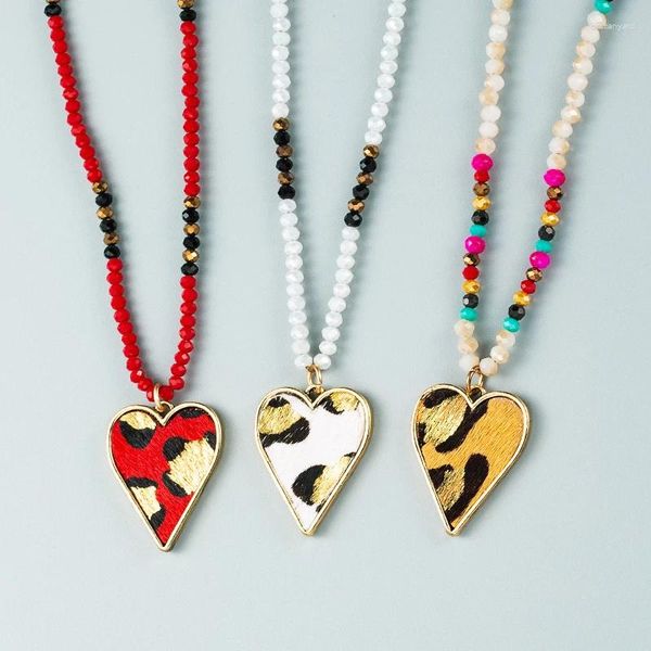 Ожерелья с подвесками, подарок на день Святого Валентина, цепочка с бусинами, большое сердце в форме конского волоса, леопардовое ожерелье с подвесками в виде любви, женское ожерелье