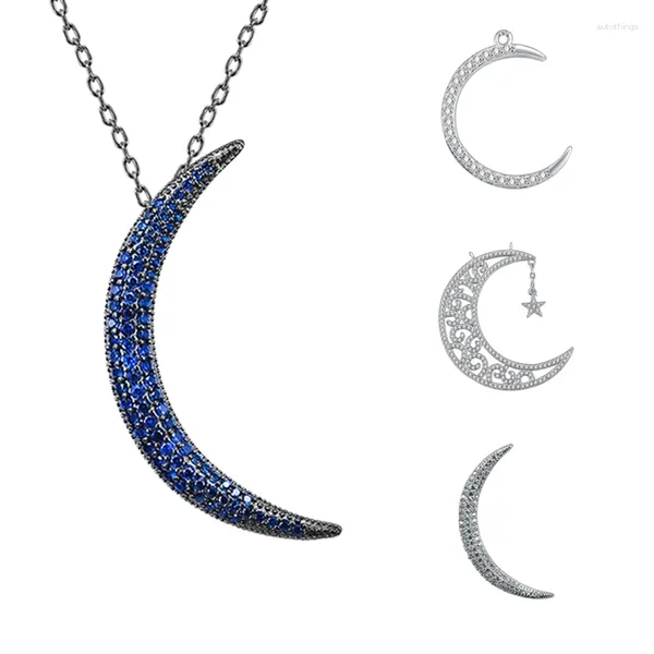 Ciondoli ZEMO Collana in vero argento 925 con luna femminile Ciondolo a mezzaluna in zirconi blu per gioielli da donna con fascino per ragazze