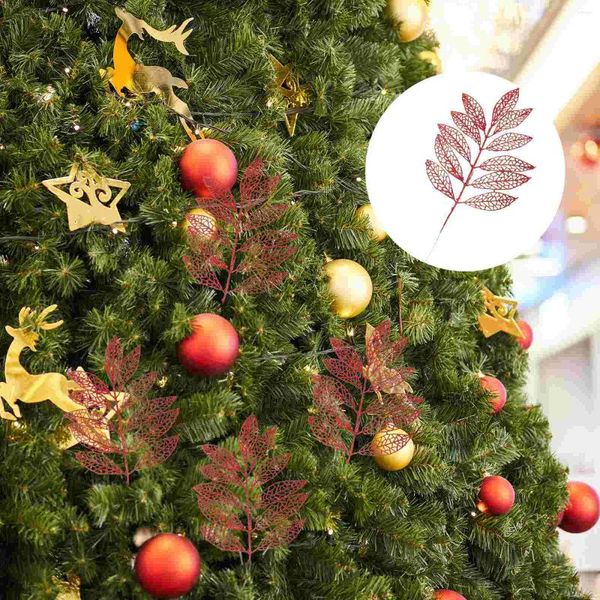 Fiori decorativi 5 pezzi Foglie simulate di Natale Decorazioni per piante Ciondolo per albero di Natale Ornamento di foglie di rosa Simulazione di plastica