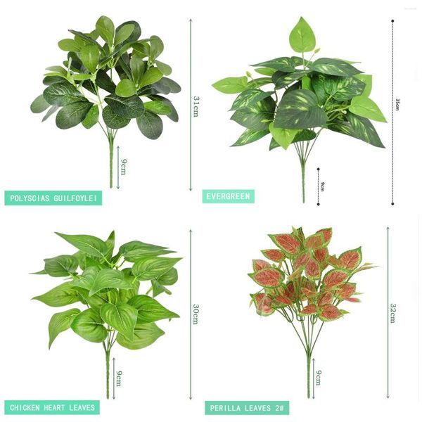 Flores decorativas planta verde artificial 7 cabeças rabanete frango coração folha parede samambaia perilla sala de estar decoração de escritório