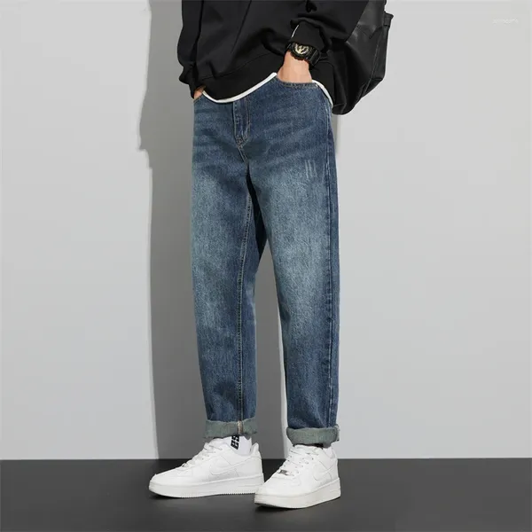 Jeans masculinos 2024 primavera e outono de alta qualidade para moda casual versátil solto reto elástico haren calças b5515