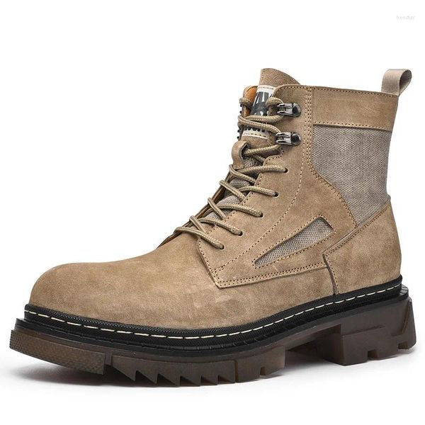 Botas de couro genuíno homens porco superior durável vaca costela sola rendas até outono inverno lazer diário ao ar livre para homem